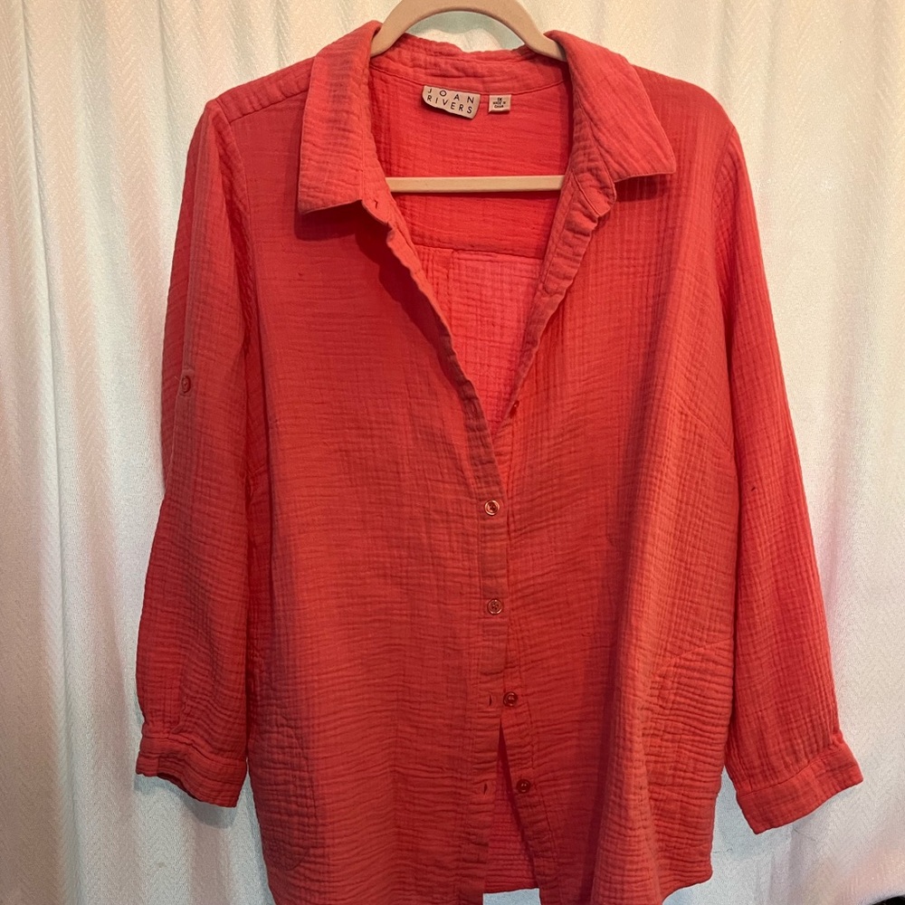 Joan Rivers Coral Button-Down Shirt
